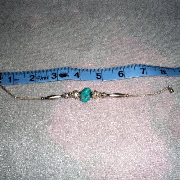 Turquoise stone and antique silver beaded bracelet - Picture 2 of 4